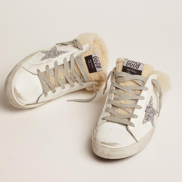 Women's Super-Star Sabot in white leather and shearling lining - Picture 2 of 7